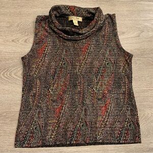 Pleat Pleat by Rafael Paisley Sleeveless Cowl Turtleneck Top Size M